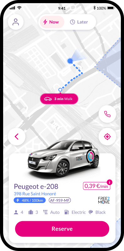 Free2Move app with Peugeot 2-208 going to be booked